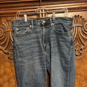 Blue Straight Jeans with Faded Look and Contrasting Stitching M1